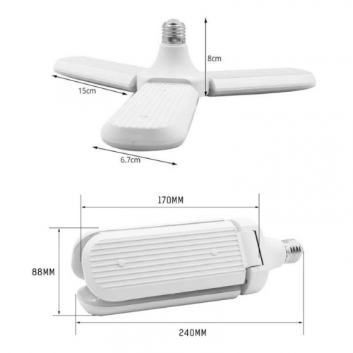 Складная светодиодная лампа в форме вентилятора Fan Blade Led Bulb 45W E27 (3 лопасти)