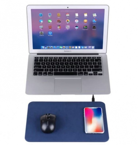 Коврик для мыши с беспроводной зарядкой смартфона Wireless Charge Mouse Pad, синий