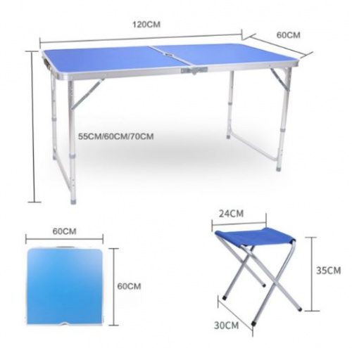 Складной туристический стол для пикника + 4 стула (120х60х55-70 см) синий