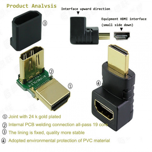 Адаптер переходник HDMI-f - HDMI-m, угловой 270 градусов