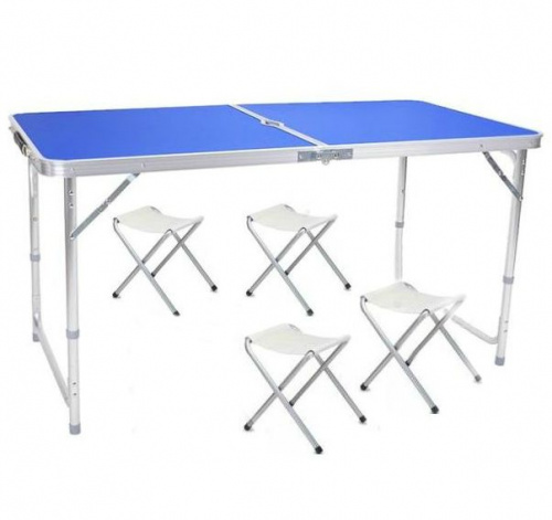 Складной туристический стол для пикника + 4 стула (120х60х55-70 см) синий