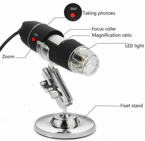 Микроскоп цифровой карманный 50–500x USB, с подсветкой (8 LED)
