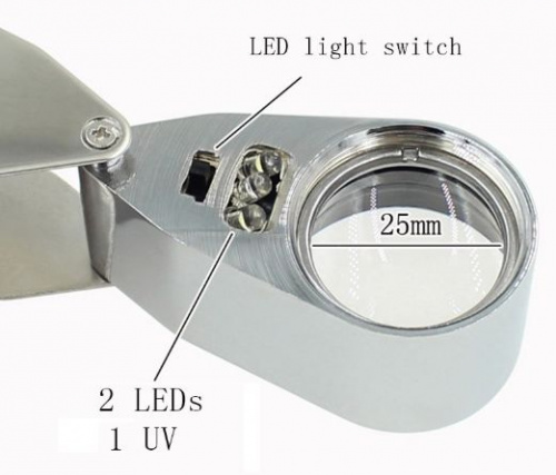 Лупа Kromatech ювелирная 40х, 25 мм, с подсветкой (2 LED) MG9890