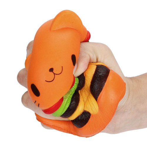 Игрушка-антистресс Сквиши "Котик Гамбургер" с ароматом, оранжевый