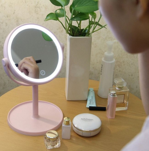 Зеркало косметическое настольное с подсветкой LED MIRROR, розовый