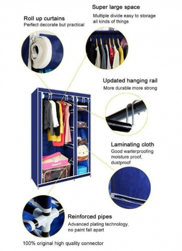 Складной тканевый шкаф Clothes Rail With Protective Cover 28109 (синий)
