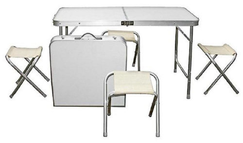 Стол складной туристический для пикника + 4 стула (120х60х55-70 см) серый