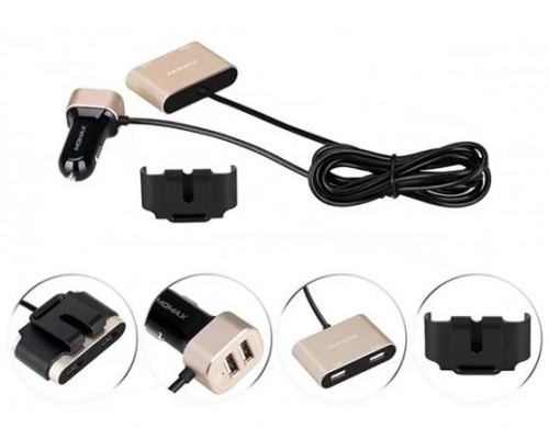 Автомобильное зарядное устройство MOMAX Car Charger With USB Extension Hub 4USB (9.6A) золотой