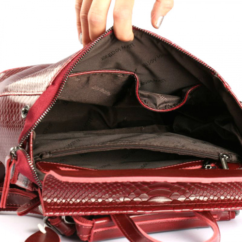 Женский кожаный рюкзак 7788 Красный перламутр