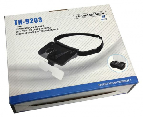 Лупа налобная TH-9203 с подсветкой (2 LED)