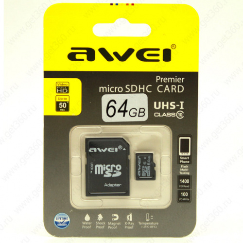 Карта памяти Awei MicroSD Card 64GB
