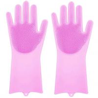Перчатки хозяйственные силиконовые Magic Brush (Розовый)