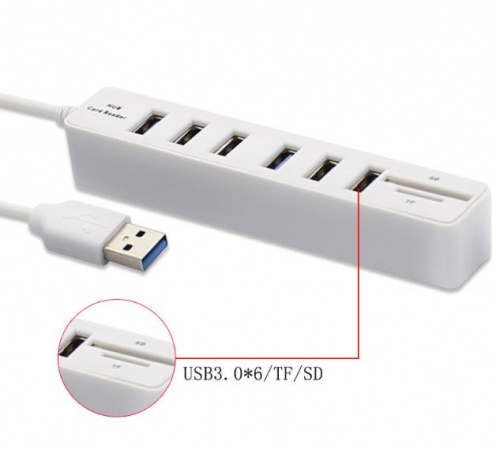 USB-концентратор Combo Hub USB 2.0 6-Port + Card Reader SD/microSD Card, белый