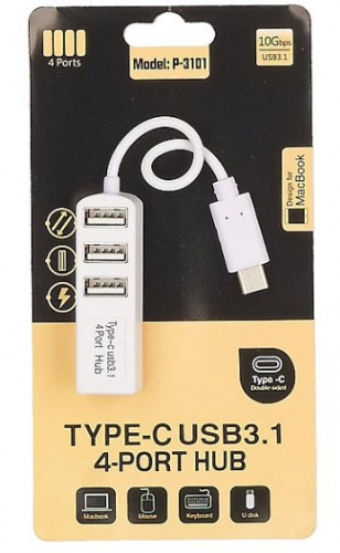 OTG хаб-разветвитель с USB-C на USB 3.1 с 4 портами белый