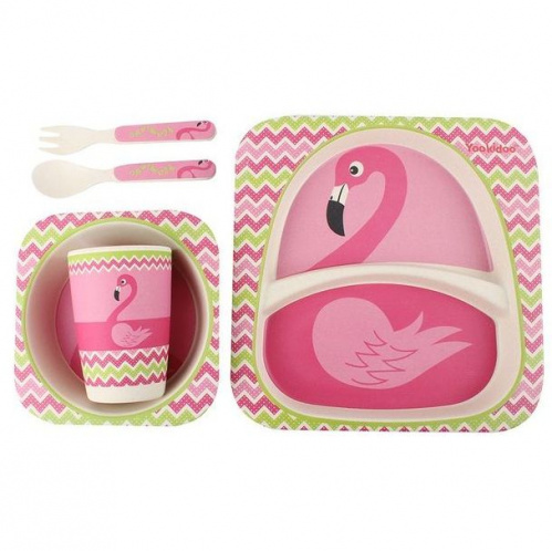 Набор детской посуды из бамбука (Фламинго) 5 предметов