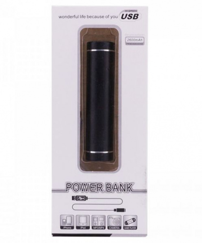 Аккумулятор Power Bank (Металлический Цилиндр) 2600mAh, черный