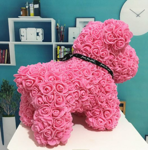 Пес из роз 3D (40 см) Розовый