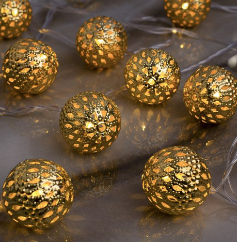 Гирлянда-нить "Золотые шарики" 6 метров, 40 Led, цвет: теплый белый