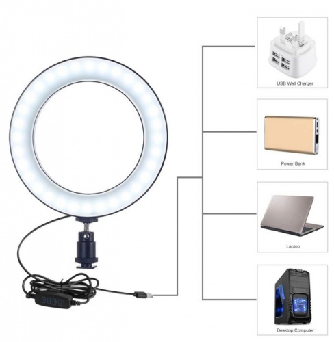 Кольцевая светодиодная лампа 16 см на штативе с держателем для телефона, 3 режима