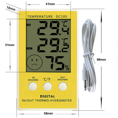 Цифровой термометр-гигрометр DC105 с выносным датчиком, желтый
