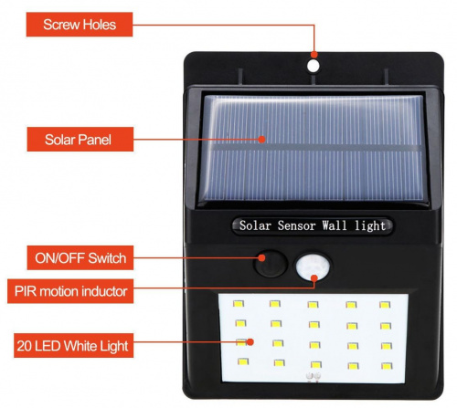 Светильник на солнечной батарее с датчиком движения SOLAR POWERED LED-802