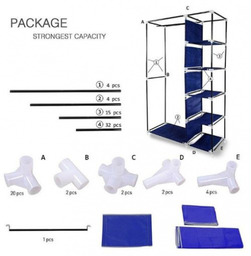 Складной тканевый шкаф Clothes Rail With Protective Cover 28109 (синий)