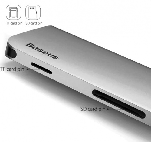 Хаб Baseus Almighty Hub (USB 3.0, HDMI, card-reader rj45) ACBOOK2-0G, серый
