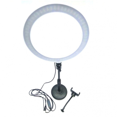 Кольцевая светодиодная лампа 25,5 см на штативе с держателем для телефона, белый