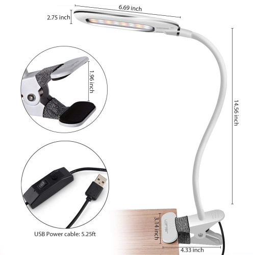 Настольная светодиодная лампа на прищепке Eye-caring Table Lamp 5W USB, белая