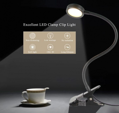 Настольная светодиодная лампа на прищепке LED Eye Protection Clamp Clip Light 3W USB, белая
