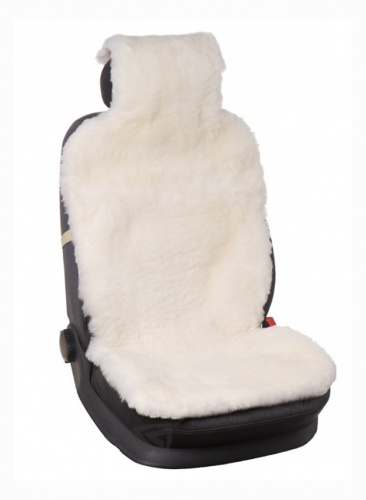 Меховая накидка на сиденье, натуральная овчина, средний ворс (Россия) M100, Бело-Бежевая