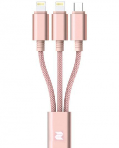 Кабель Rock Space 3 in 1 Charging Cable Version B Lightning+Type-C+Micro, розовое золото