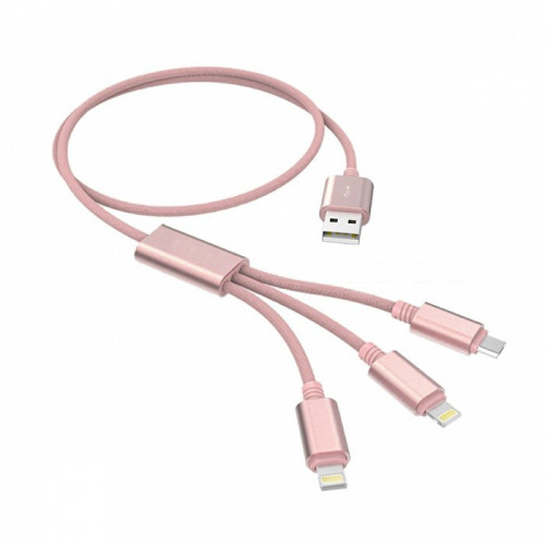 Кабель Rock Space 3 in 1 Charging Cable Version B Lightning+Type-C+Micro, розовое золото