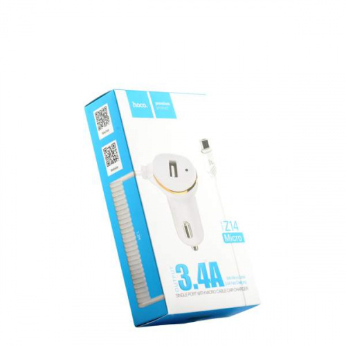 Автомобильное зарядное устройство + кабель для iPhone, iPad, iPod, HOCO Z14 Car Charger 3.4А, белое