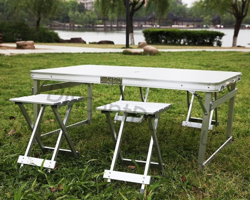 Складной туристический стол для пикника + 4 стула (120х60х55-70 см) серо-серебристый