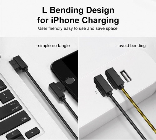 Кабель Rock Dual End L-Shape Lightning Cable 30см Черный