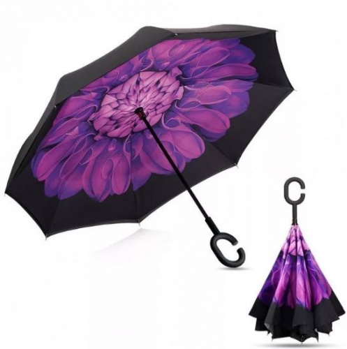 Зонт обратного сложения (зонт наоборот) Фиолетовый цветок