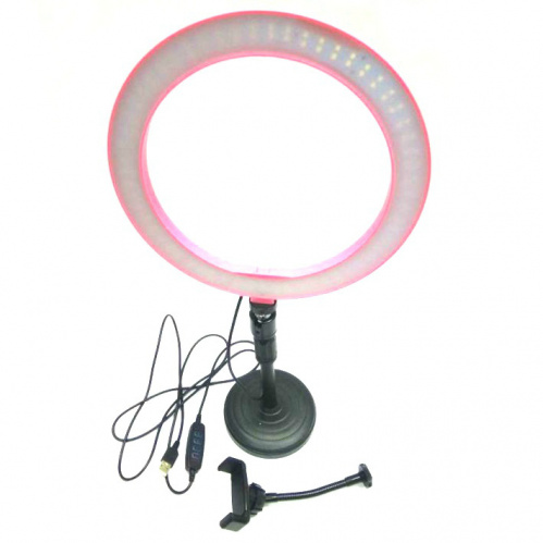 Кольцевая светодиодная лампа 25,5 см на штативе с держателем для телефона, розовый