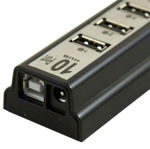 Концентратор USB 2.0 (хаб) 10 портов (чёрно-серебристый)